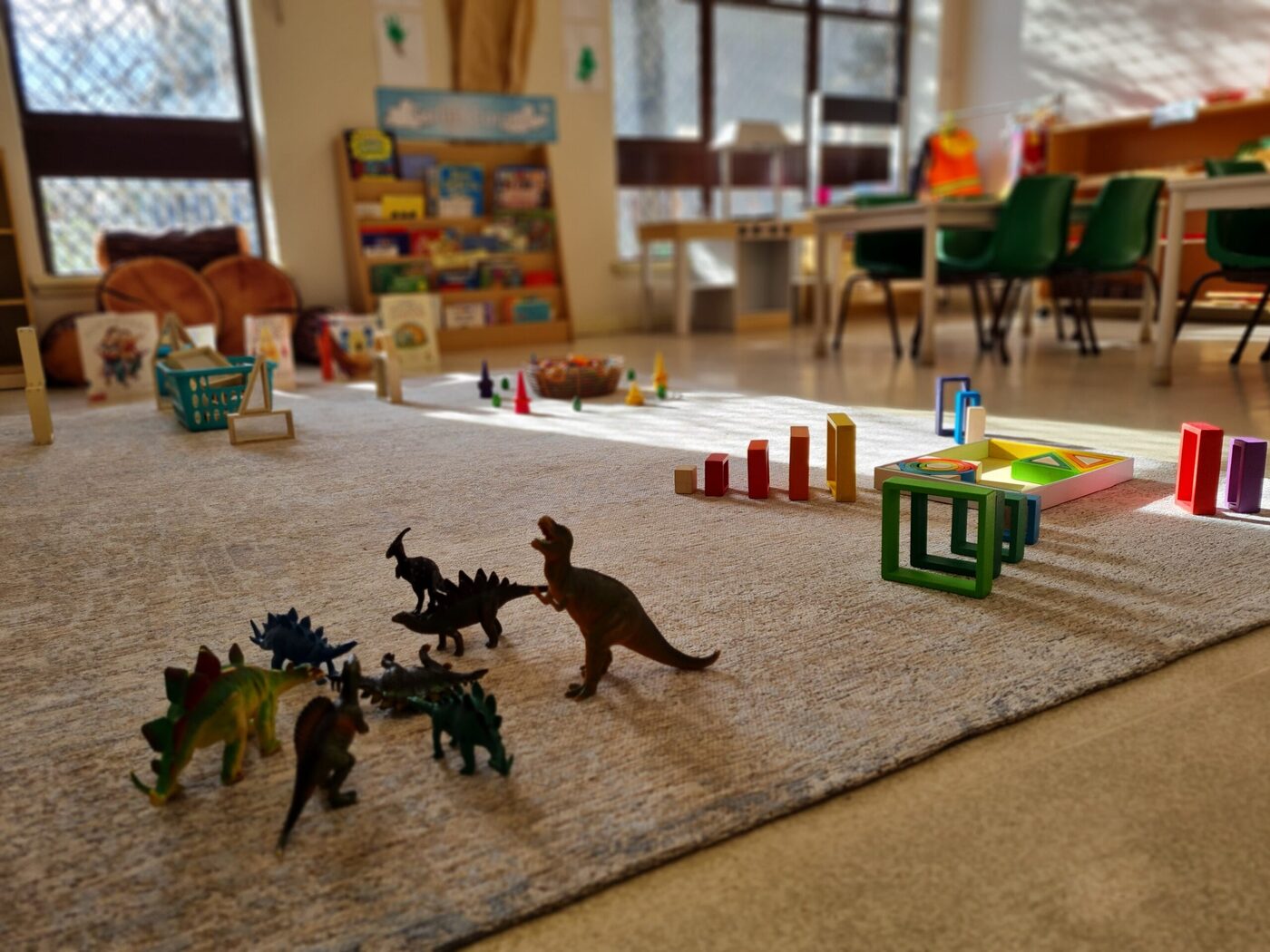 Montessori sensorial materials arranged on a shelf at Belmore